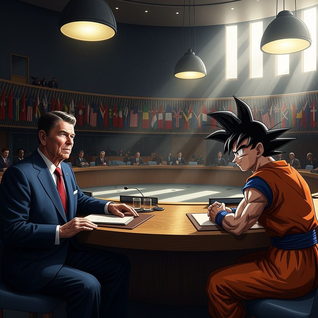 Reagan and Goku Discuss Peace at the United Nations