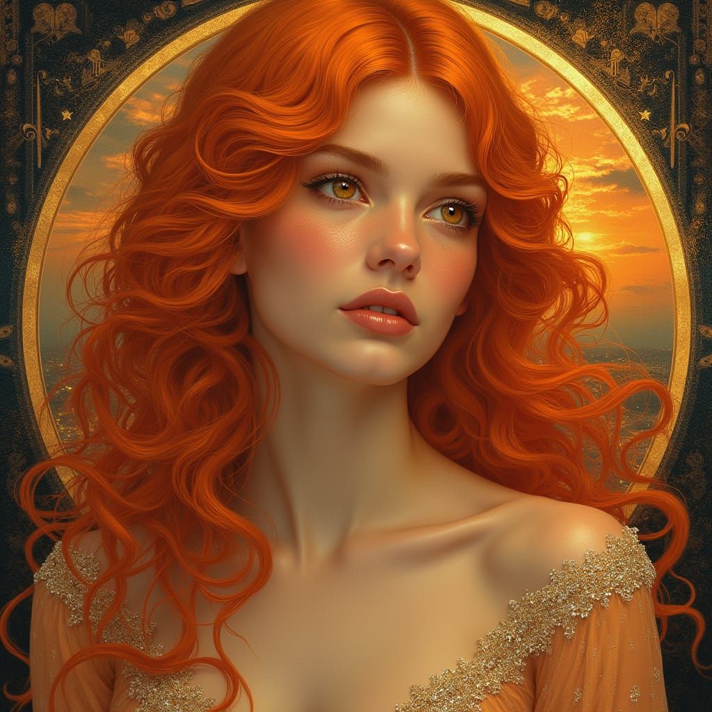 Golden Hour Portrait in Art Nouveau Style