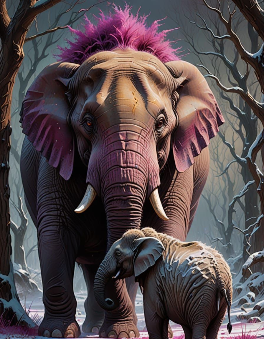 Frozen Fear: Woman Faces Elephant-Sized Creature in Vivid Di...