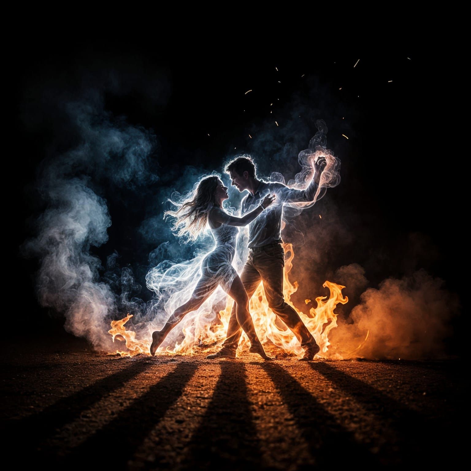 Dancing Couple in Smoke: Abstract Impressionism