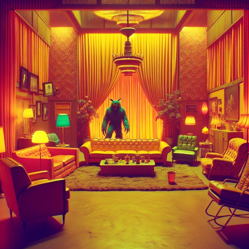 Retro Liminal Space in Golden Orange, Film Still