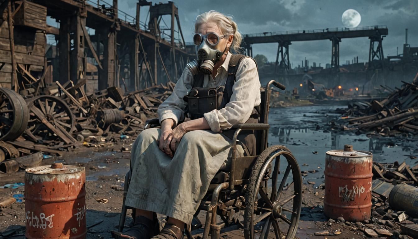 Grimdark Wasteland: 1940s Ruin with Haunting Atmosphere