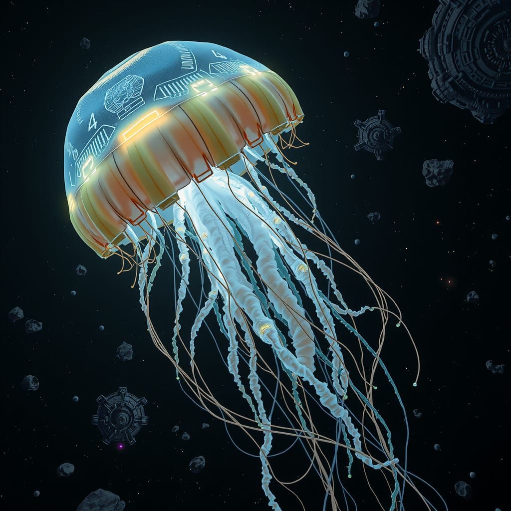 Bioluminescent Jellyfish in Deep Space: A Cyberpunk Odyssey