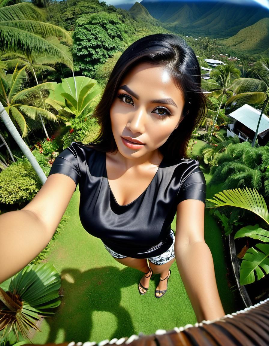 Young Woman on Swing with Fisheye Lens in UHD