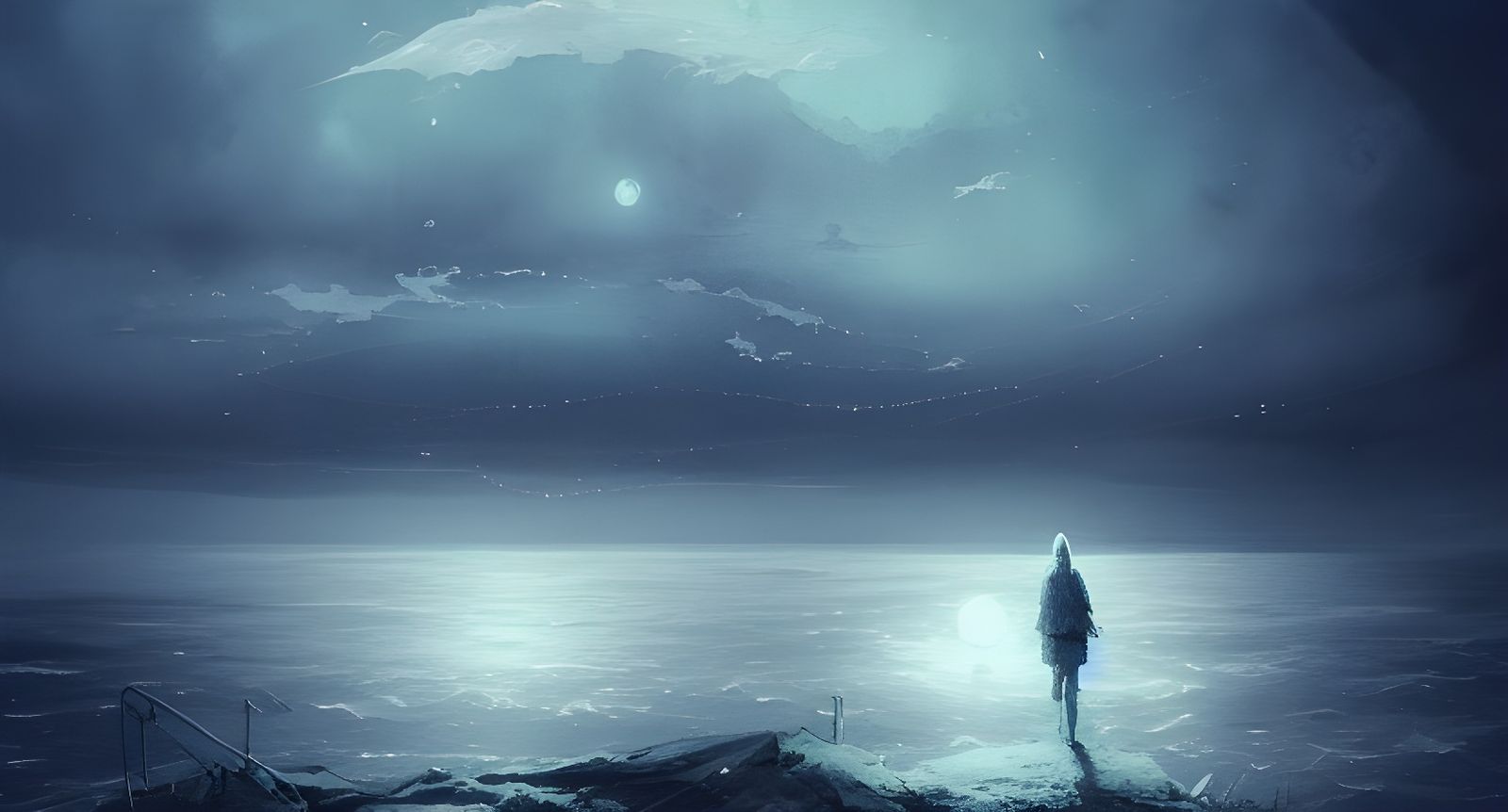 Ghostly Ocean at Night: Sinister Digital Illustration