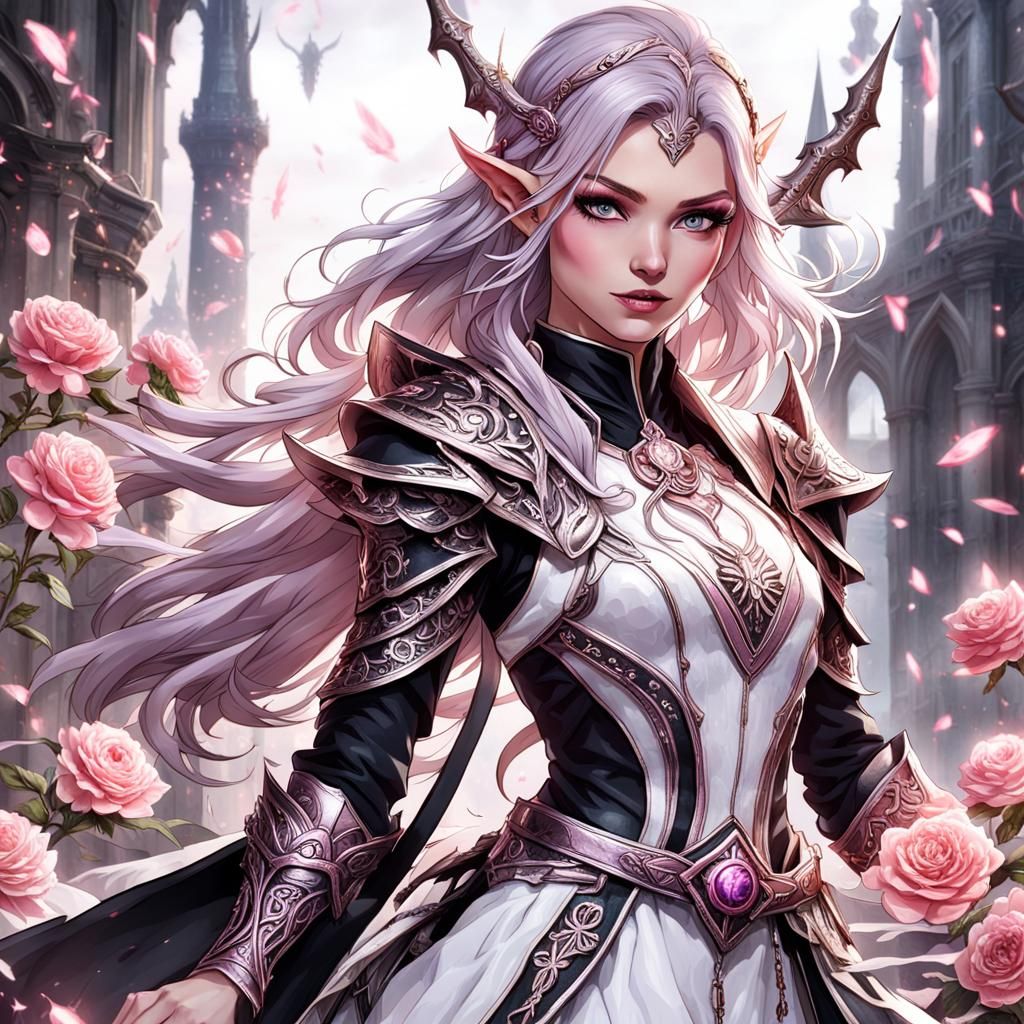 Pink-Haired Half-Elf Sprite with Lance and Magic