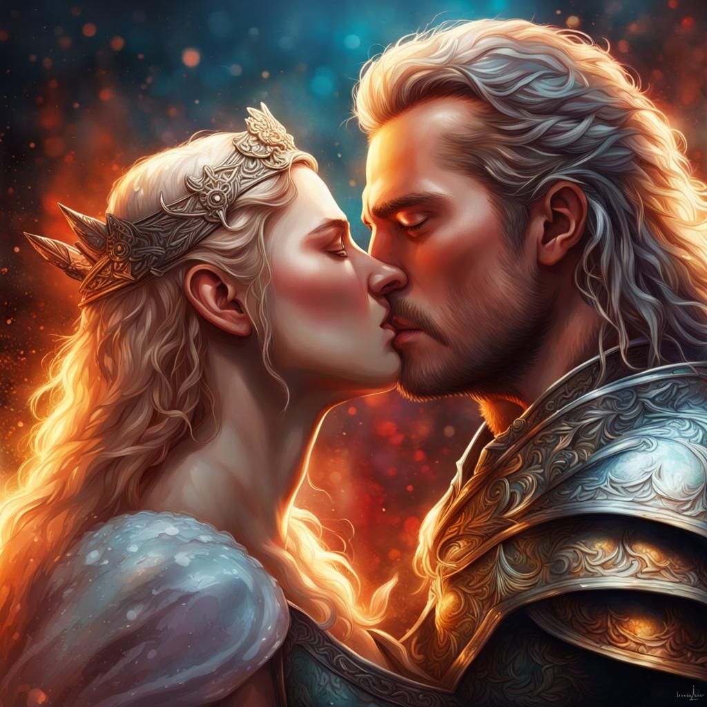 Siegfried and Brunhild's Passionate Kiss: Hyperrealistic Art