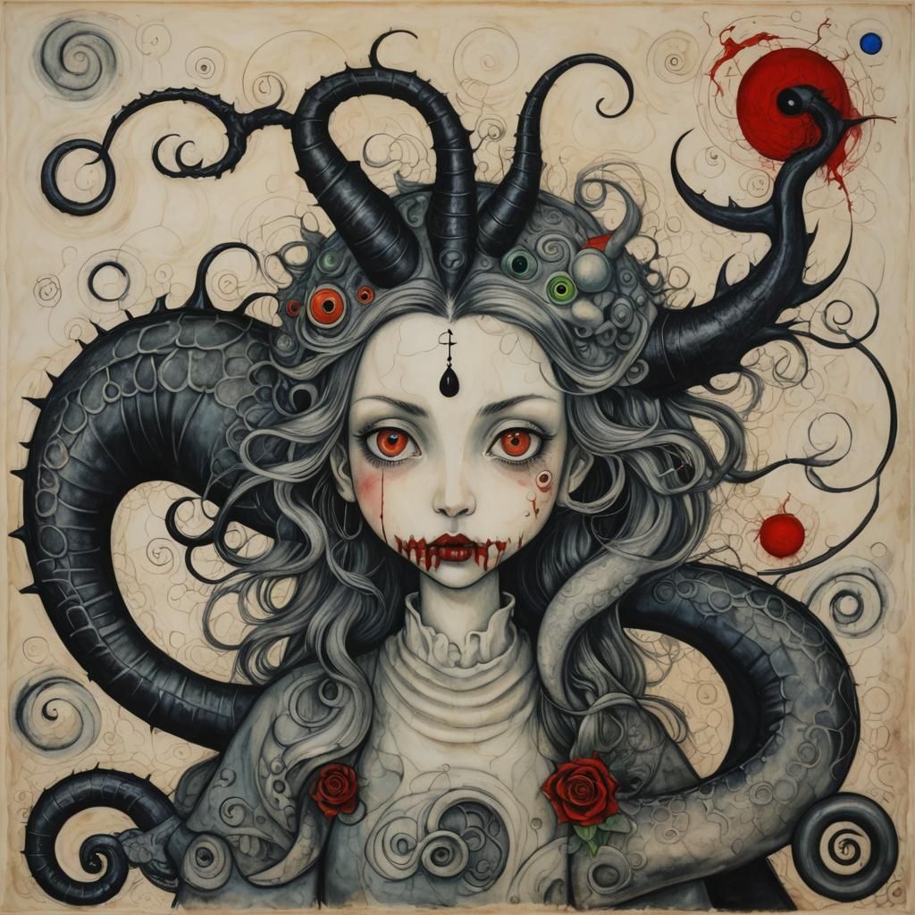 Encaustic Drawing of Jörmungandr, Godling