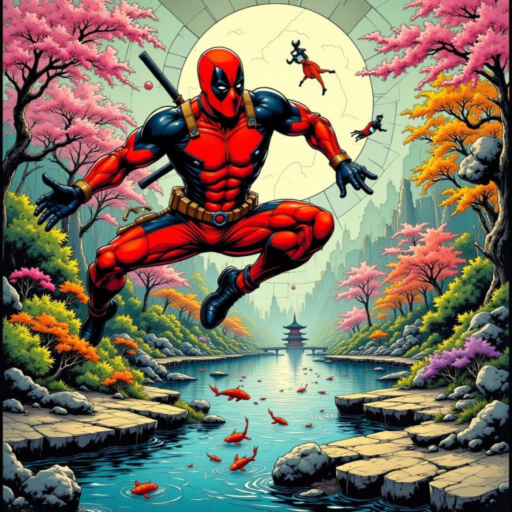 Deadpool vs Harley Quinn in Vibrant Comic Style