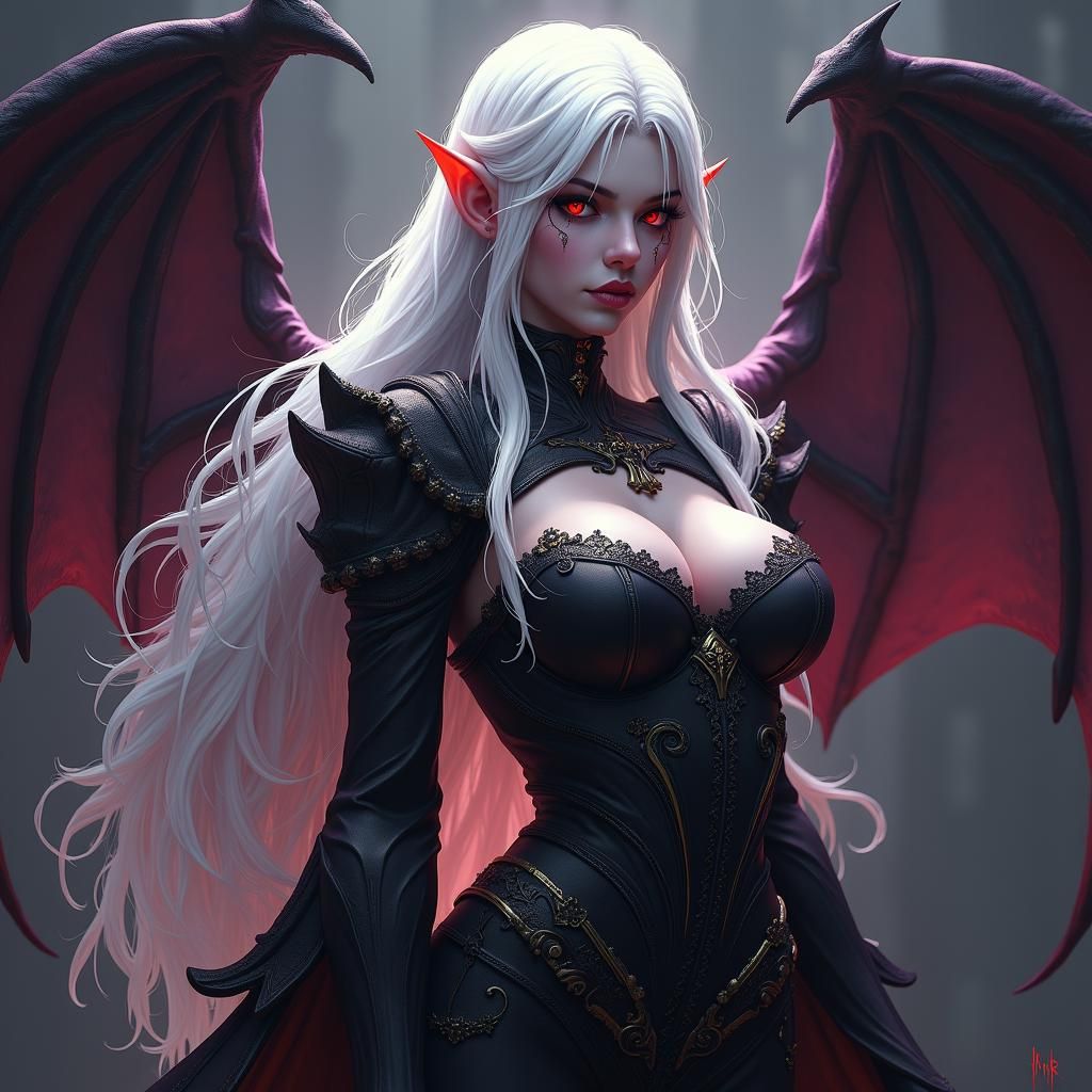 Stunning Dhampir Woman in Dark Fantasy Style