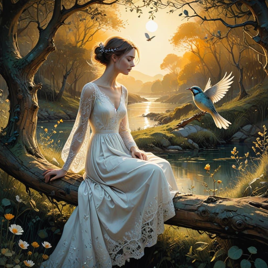 Young Woman Lost in Thought Amidst Lush Greenery