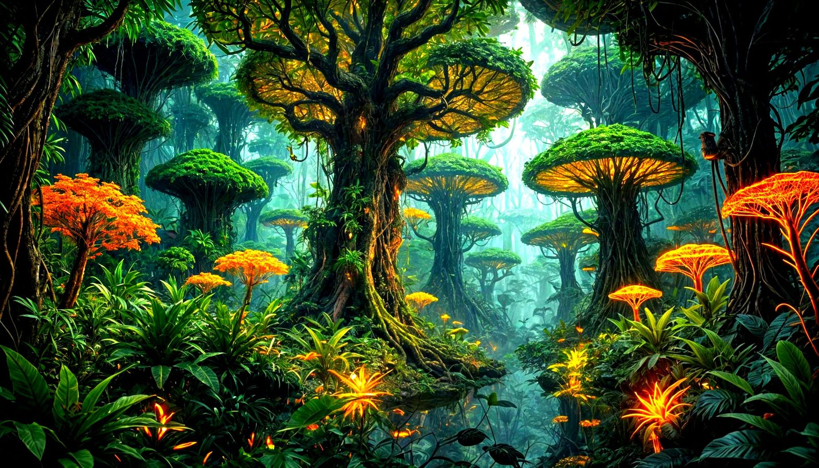 Bioluminescent Jungle in Neon Green and Orange