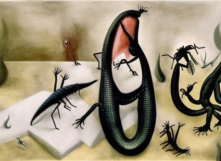 Surreal Insect Lizard Family Portrait