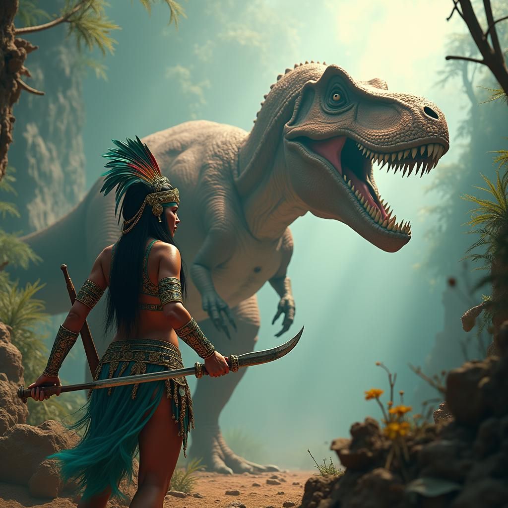 Inca Princess Battles Dinosaur in Andean Ruins