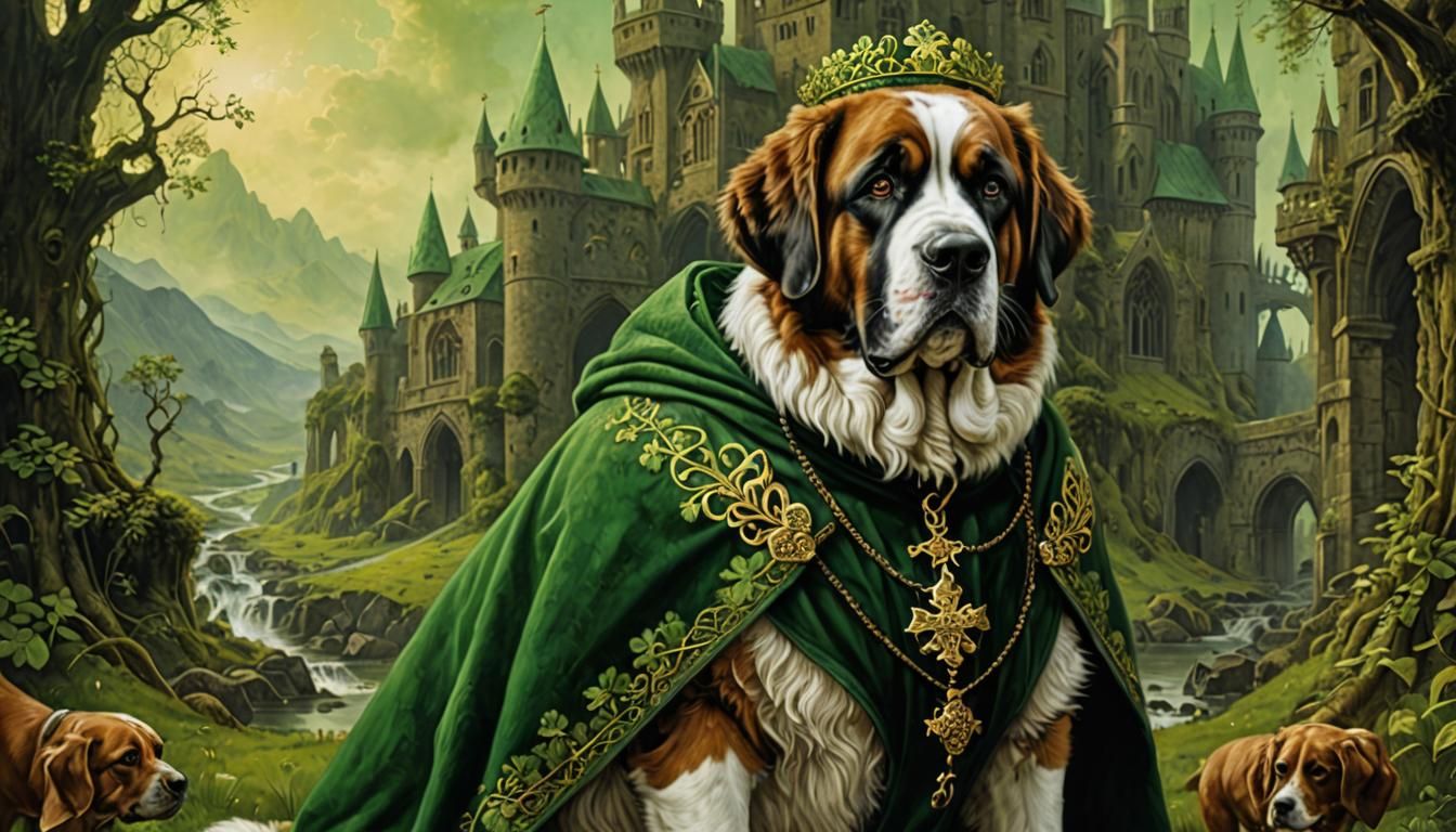 Saint Bernard in Medieval St. Patrick's Outfit