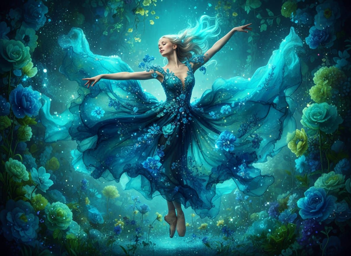 Dazzling Turquoise Ballet Dancer in Crystal Dress