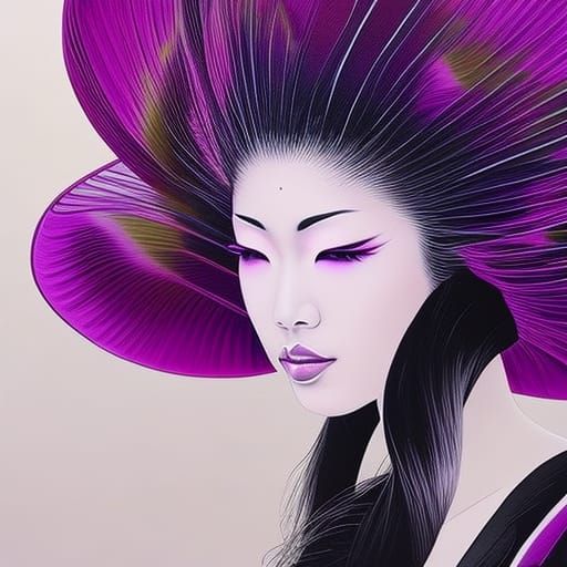 Purple Geisha in Hyperrealistic Digital Art