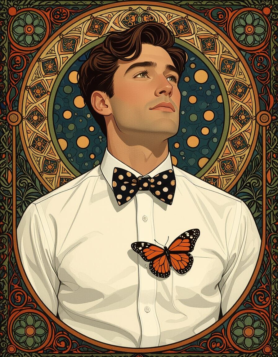 Man with Butterfly in Art Nouveau Style