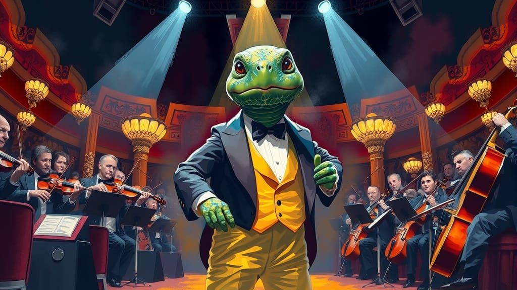 Turtle Opera Singer in Alcohol Ink Style