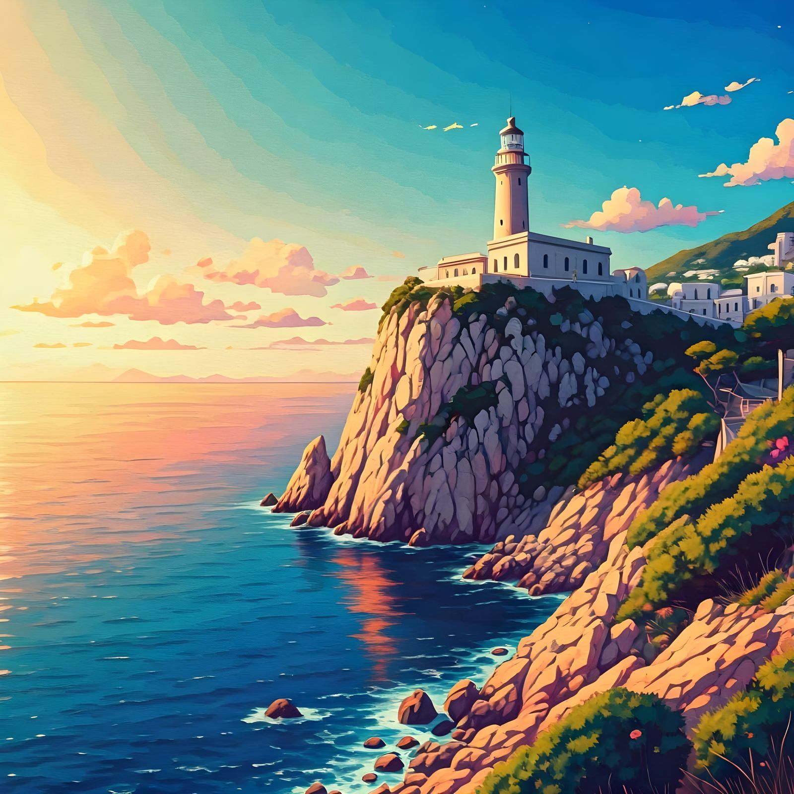 Mediterranean Sunset at Punta Carena Lighthouse