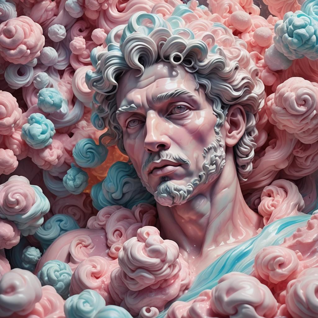 Cotton Candy David Sculpture: Dreamy Digital Art