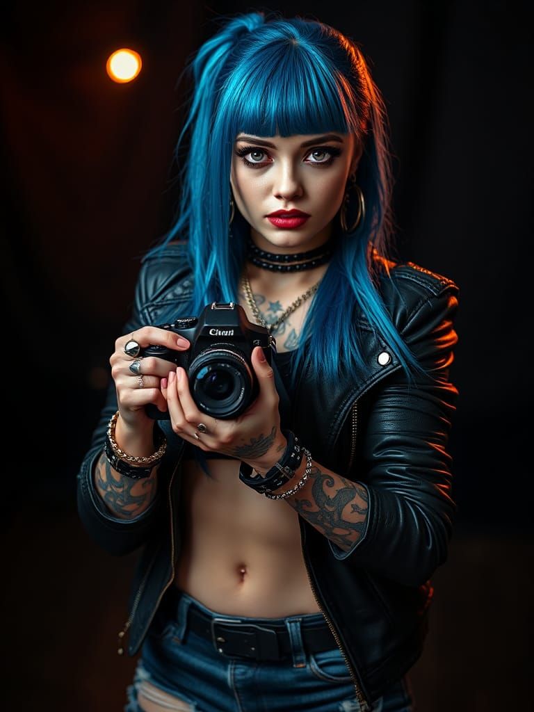Metalhead Photographer with Blue Hair in Studio