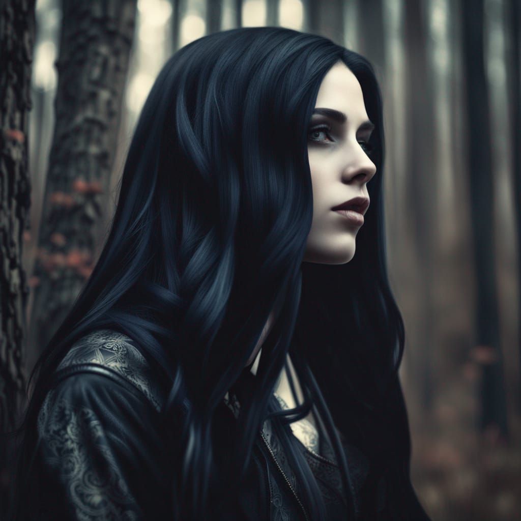 Goth Girl Profile in Forest, Grunge Style