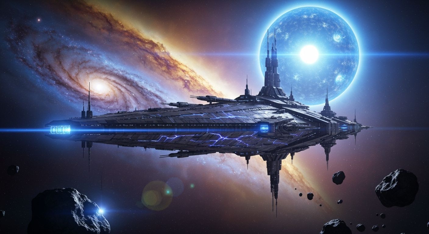 Immense Starship Gliding Through Deep Space