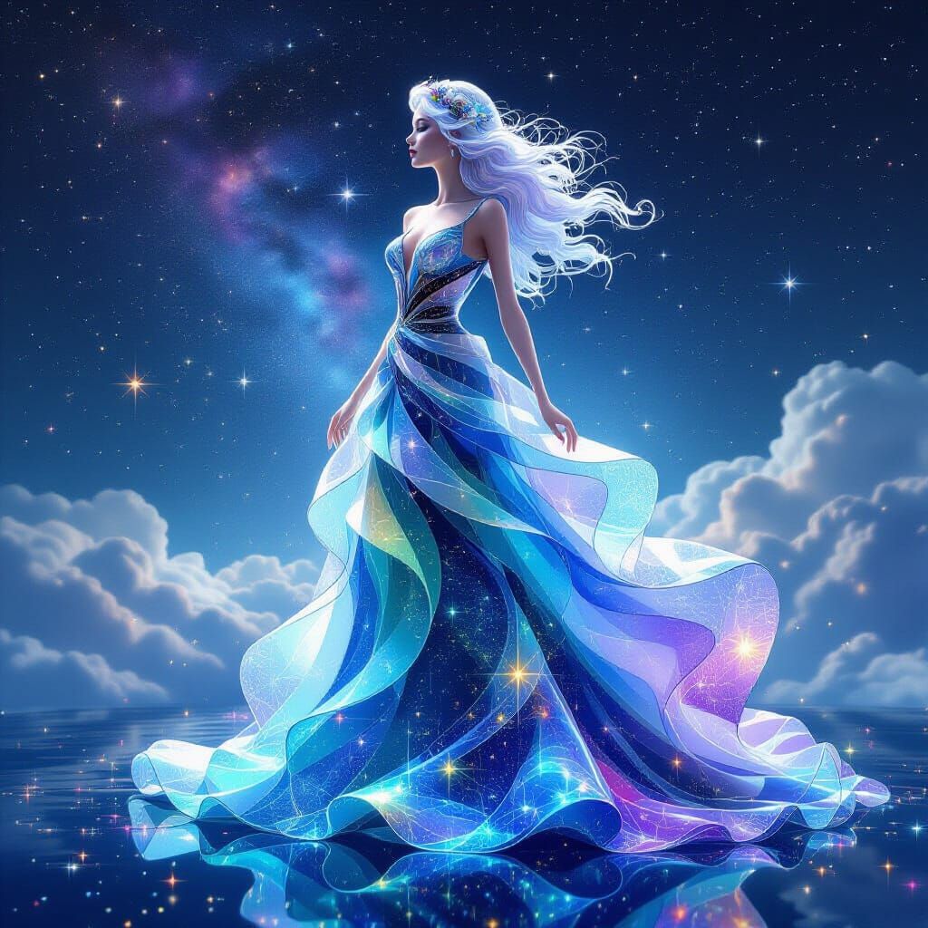 3D Glass Gown Artwork with Celestial Zodiac Theme