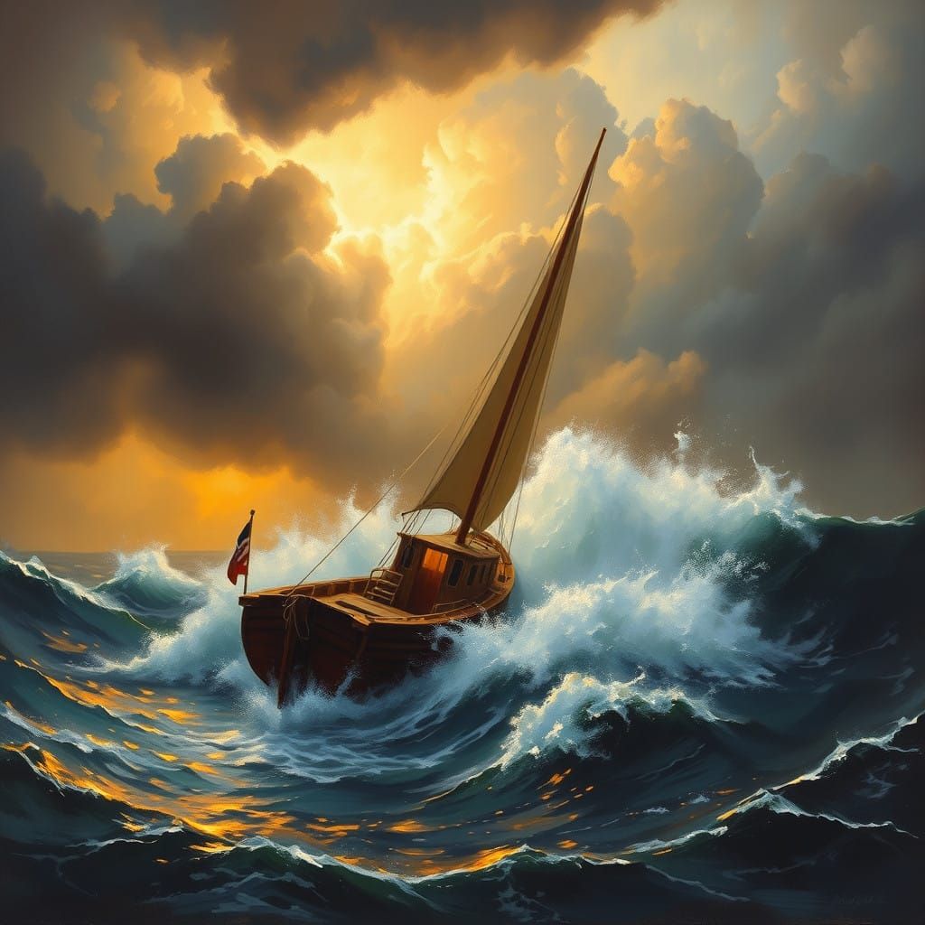 Turbulent Stormy Seascape with Golden Light