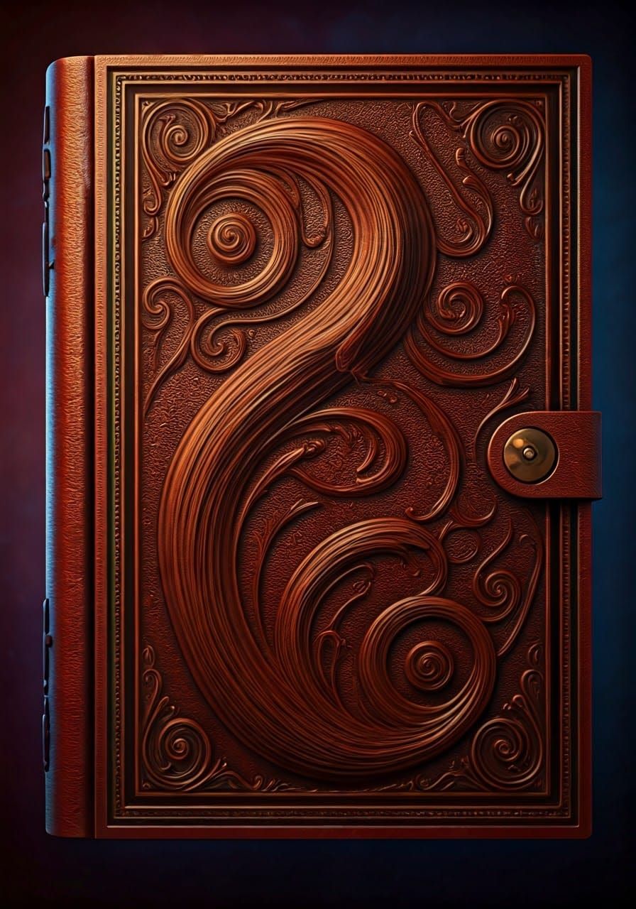 Epic Fantasy Leather Book Cover with Mystical Swirls and Mus...