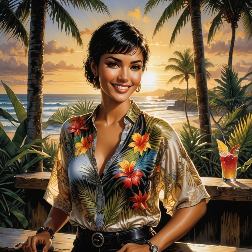 Hyperrealistic Surfer Girl Illustration in Fantasy Art Style