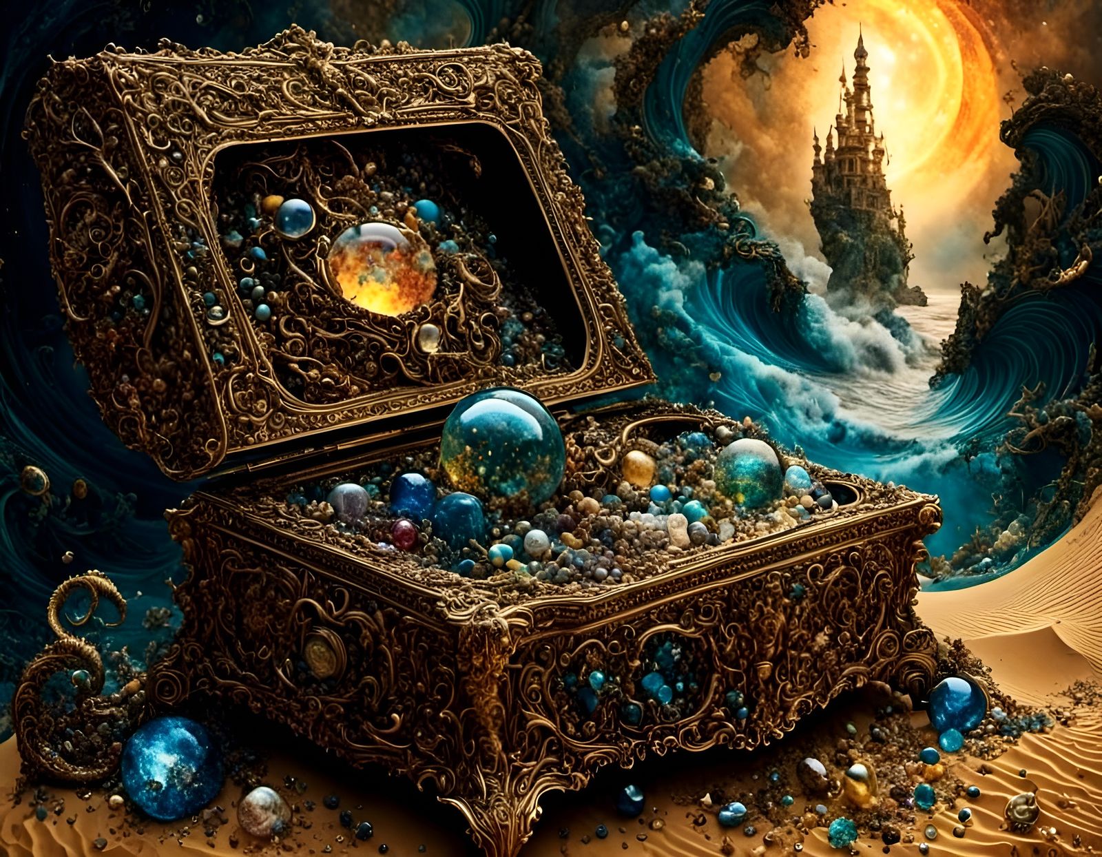 Enigmatic Treasure Chest with Bioluminescent Flora