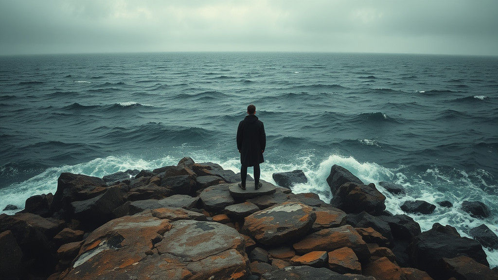 Melancholic Seascape with Figure, Evoking Turner and Beksińs...