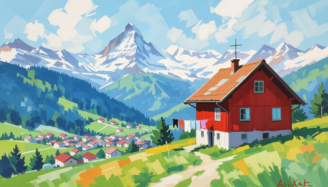 Red Mountain House Overlooking Swiss Alps