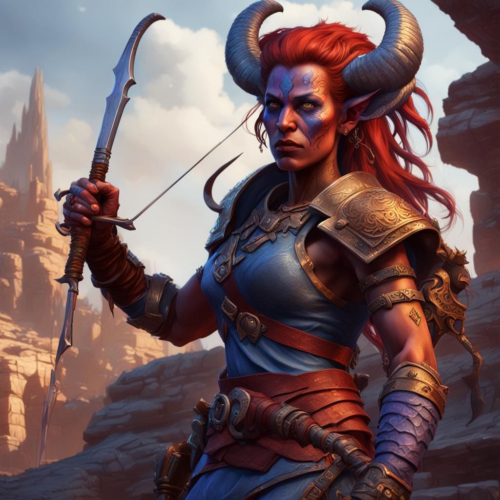 Tiefling Barbarian in Dark Fantasy Style