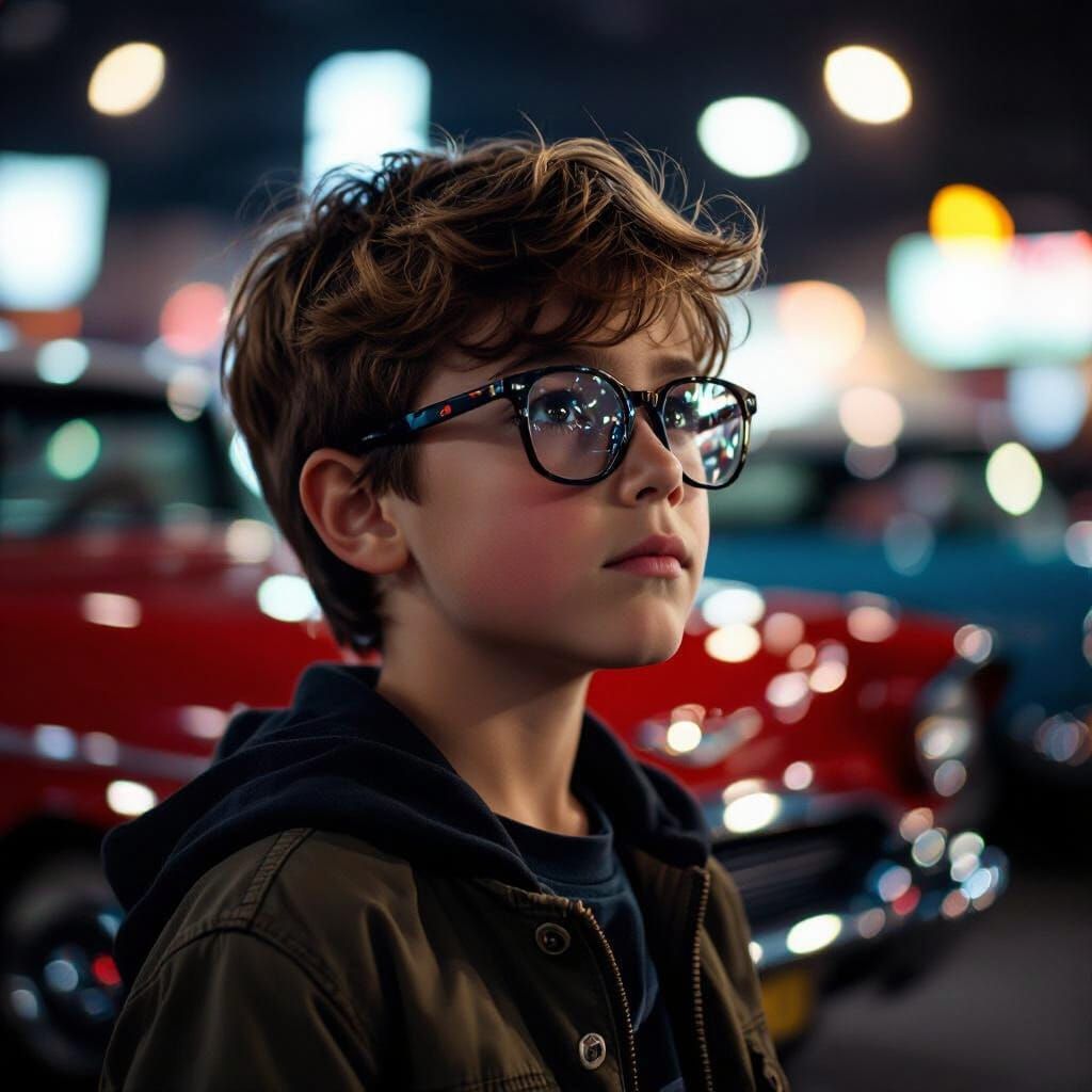 Boy with Glasses at Dynamic Car Meet