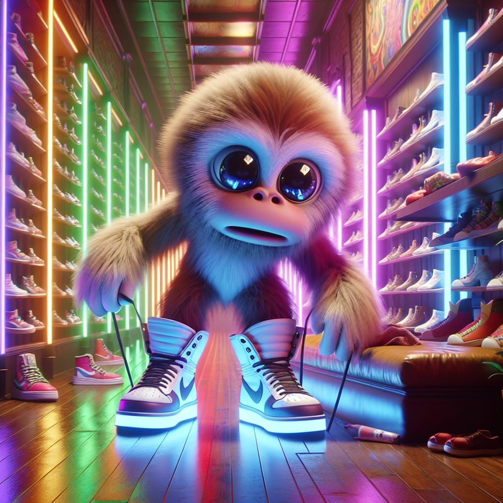 Adorable Bigfoot Tries on Oversized Clown Shoes