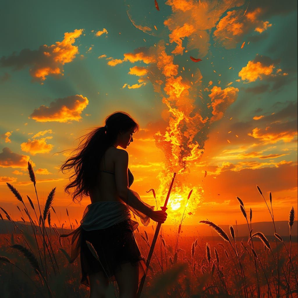 Solar Eclipse Shaman in Summer Landscape