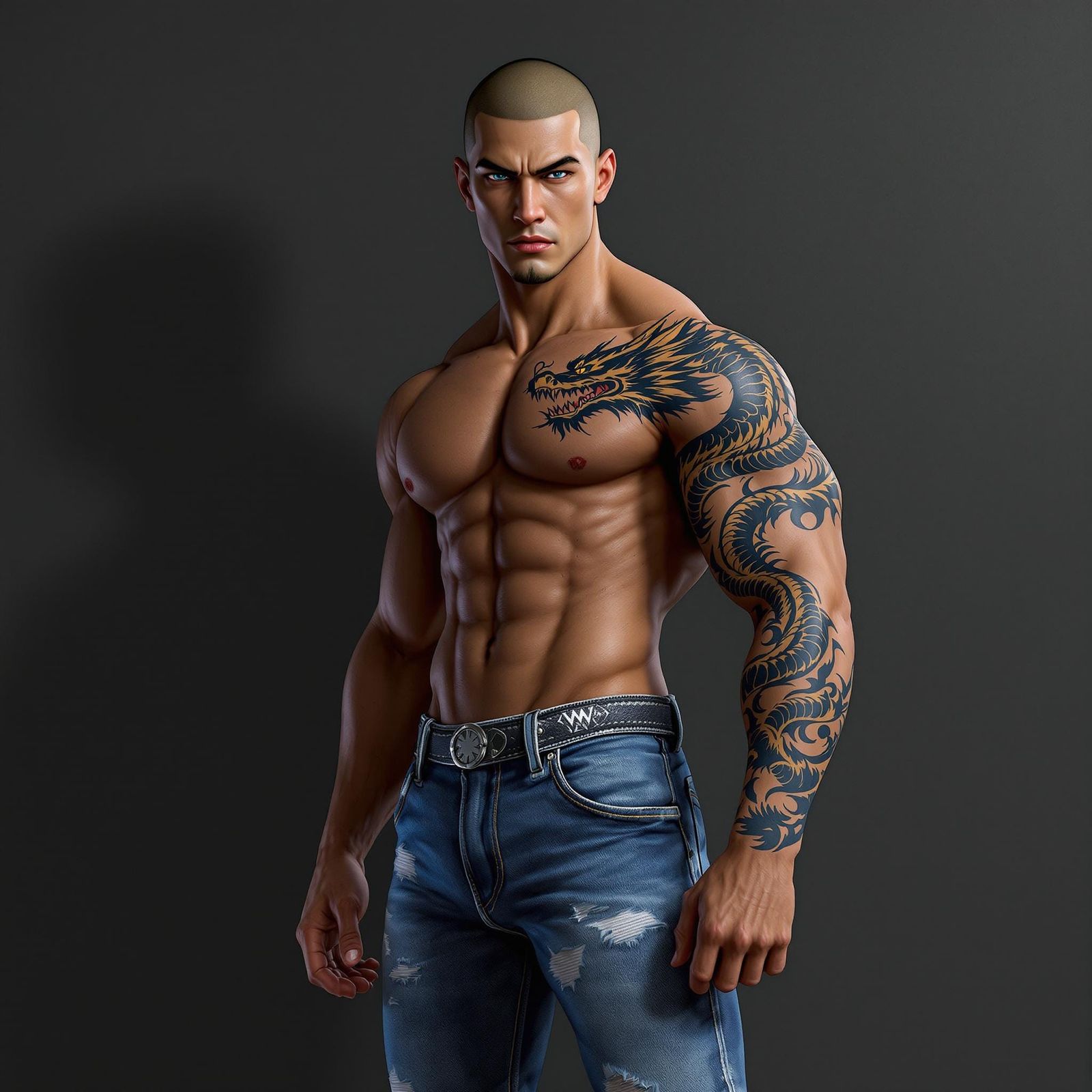 Handsome Model Posing in Blue Jeans, Anime Art