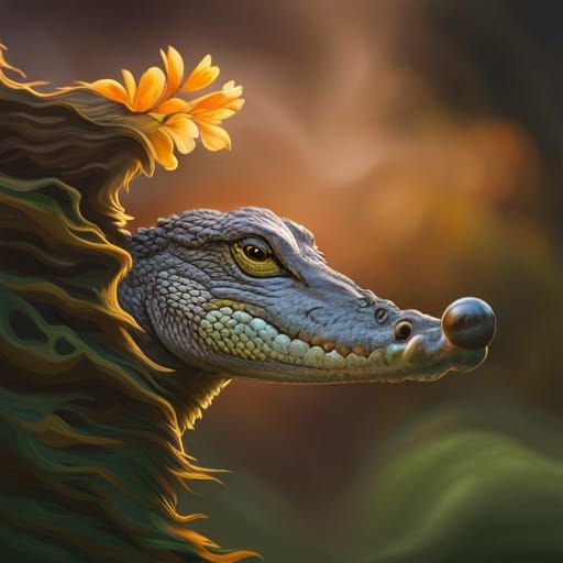 Hyperrealistic Baby Crocodile Splash Art Portrait
