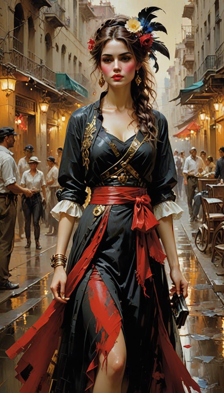 Captivating Woman Pirate Dreams in Acrylic Masterpiece