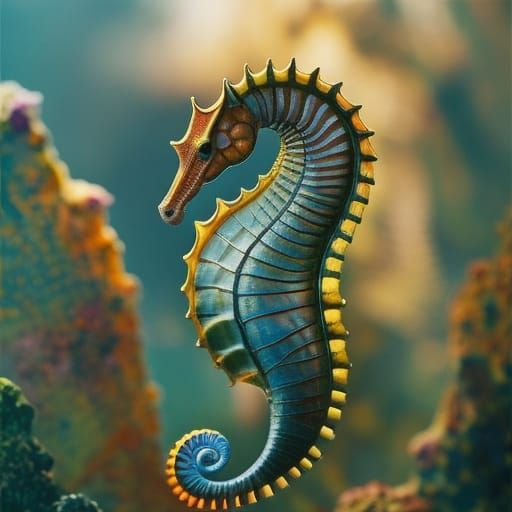 Liquid Seahorse Ink Splatter in Watercolor Style