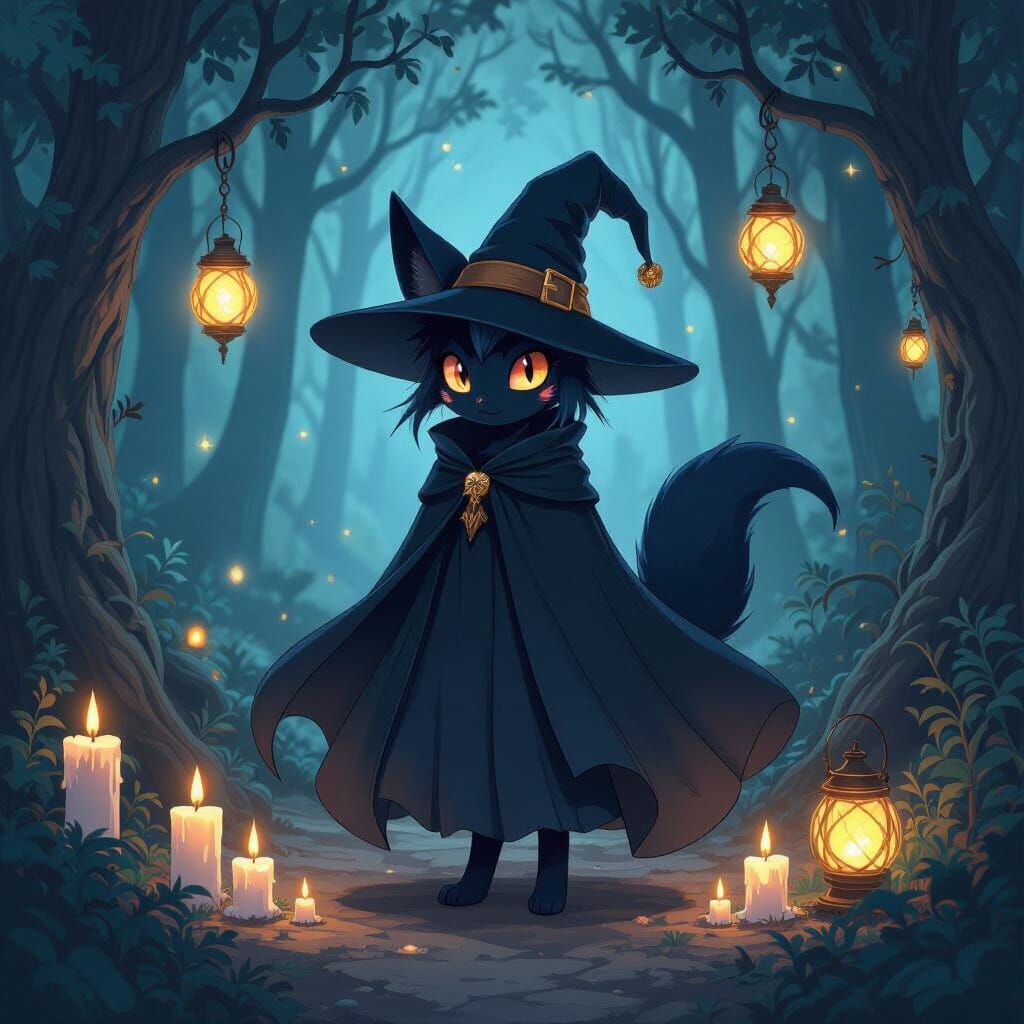 Umbreon Witch in Dark Mystical Forest