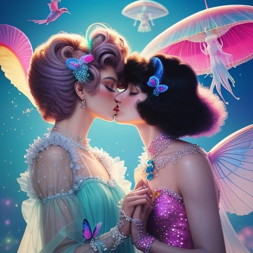 Whimsical Gay Couple in Surrealist Art, Inspired by Pierre e...