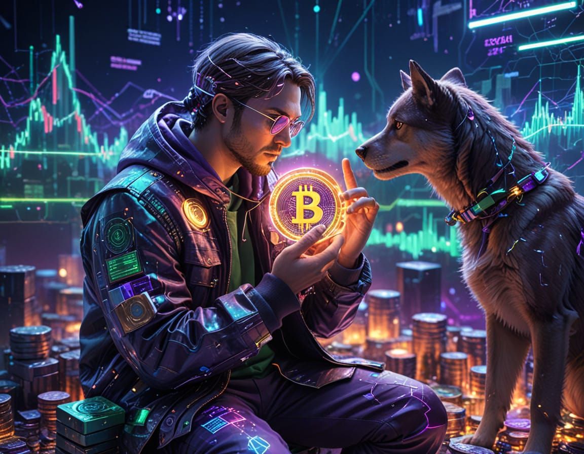 Blockchain City of the Future in Neon Digital Art