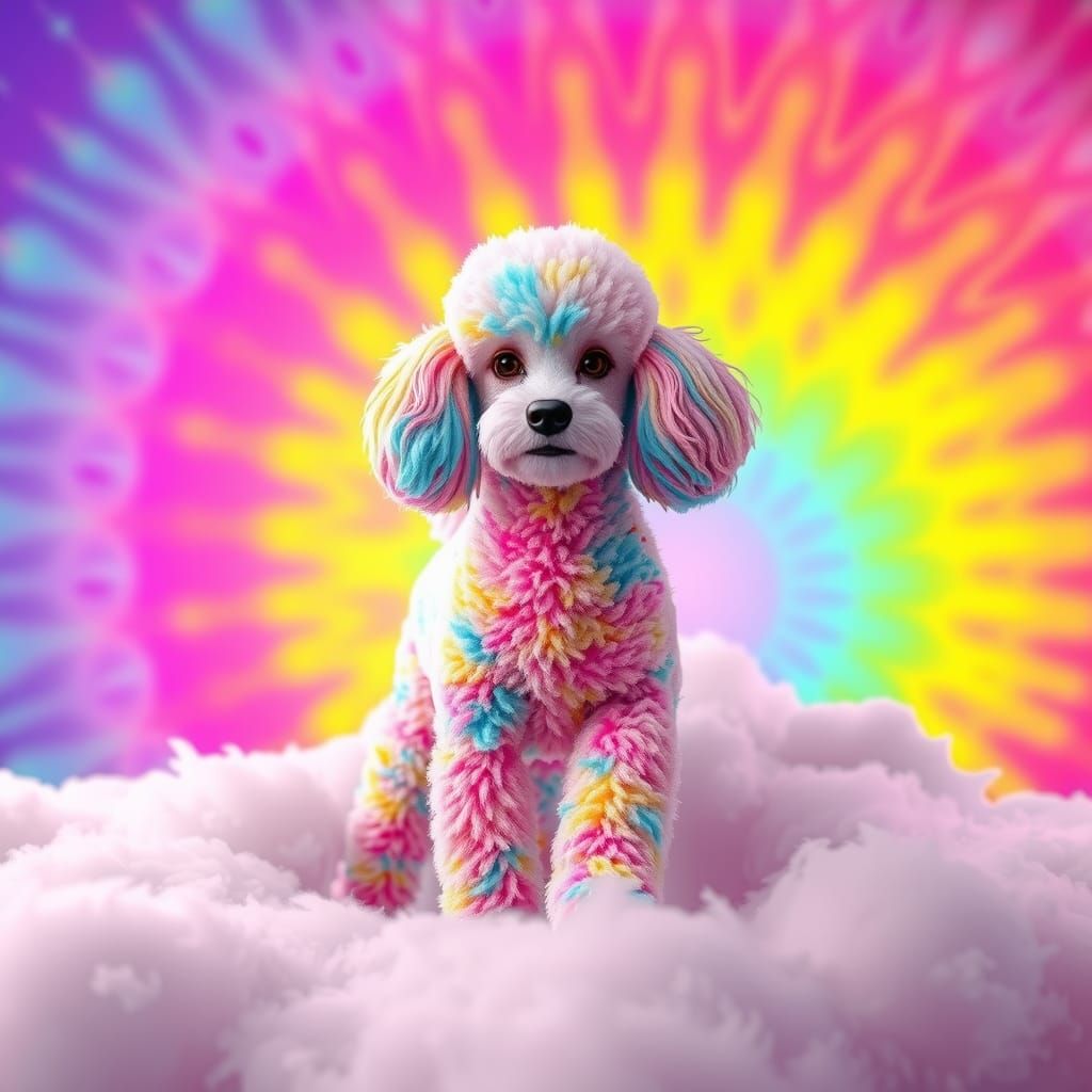 Psychedelic Tie-Dye Poodle in 3D Rendered Art