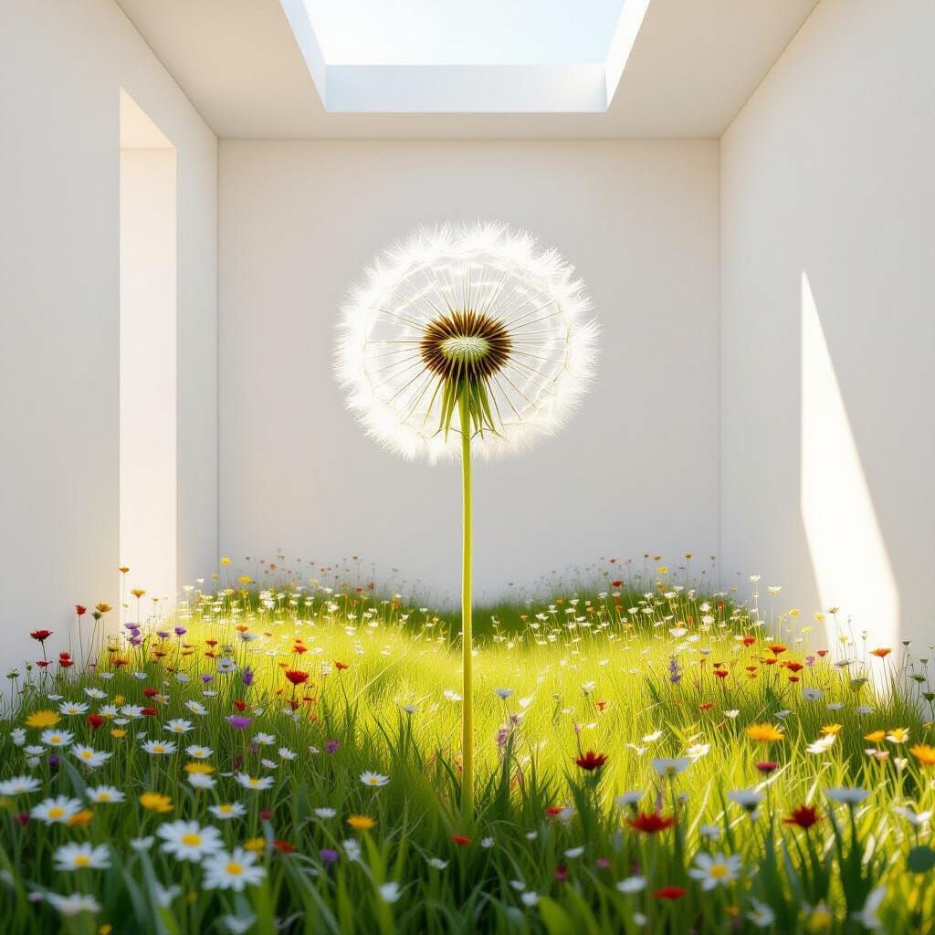 Dandelion Seed in Sun-Drenched Meadow, Neo-Impressionism
