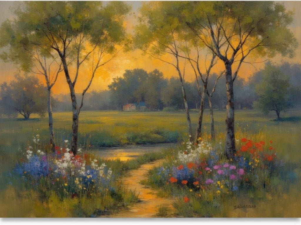 Ethereal Morning Landscape with Earthy Details