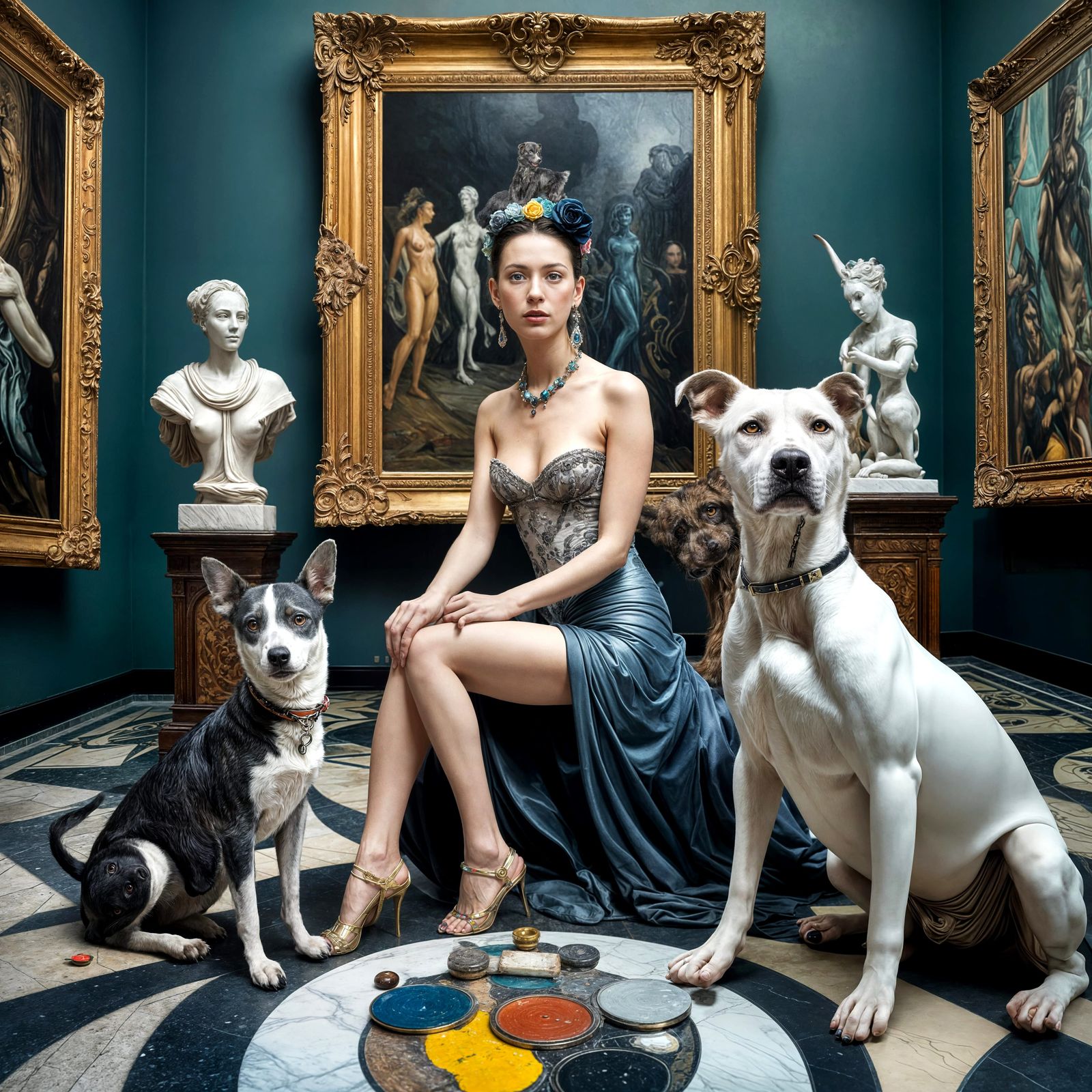 Couples Banter in Art Museum with Pastel Colors